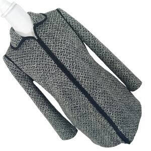 TALBOTS! BLACK, GRAY, WHITE KNIT FULL ZIPPER FRONT BLACK TRIM SWEATER JACKET! SP